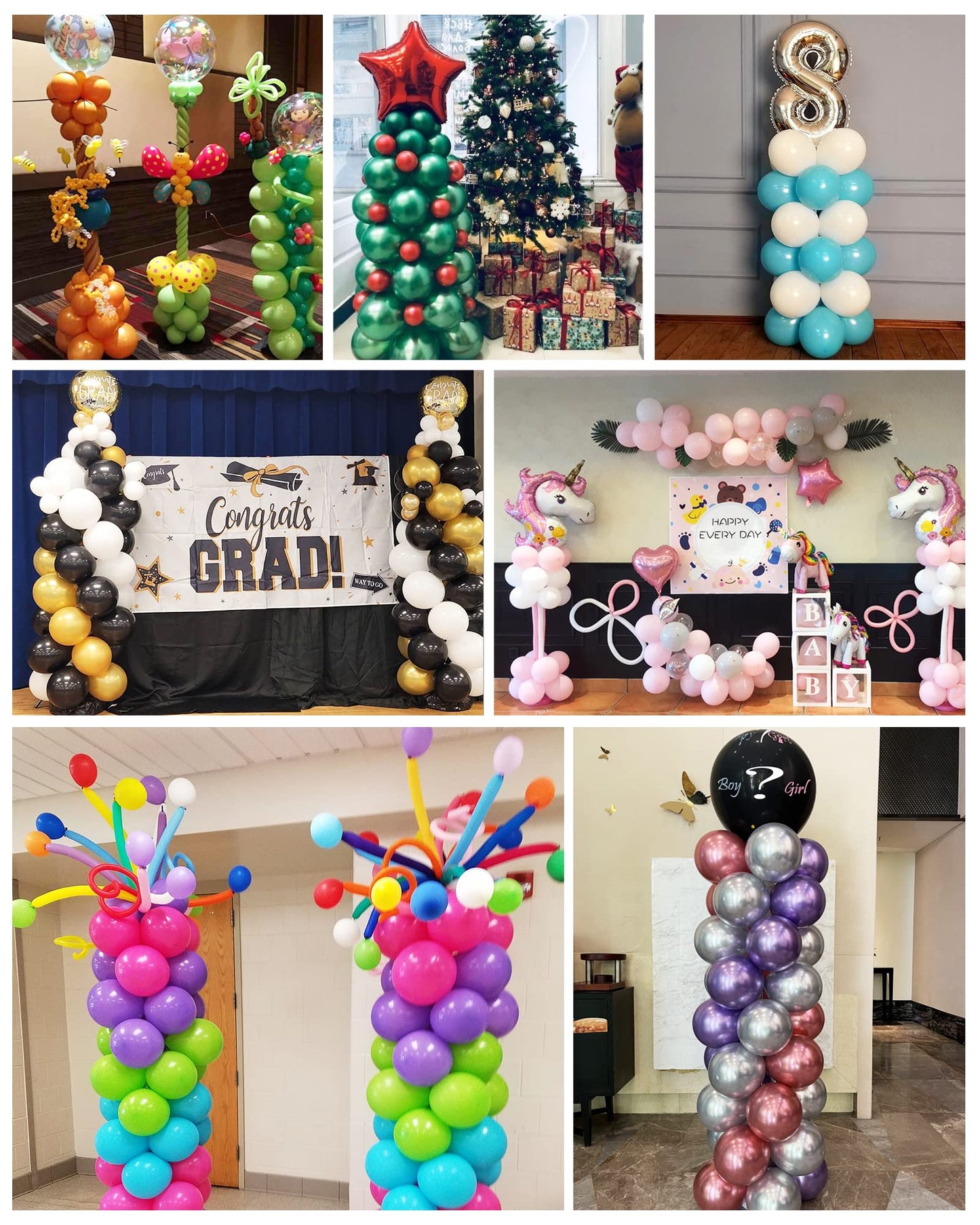 YALLOVE Balloon Column Stand Kit, 2 Sets of 7 Feet Height Adjustable Balloon Tower Pillar with Reusable Metal Telescopic Design for Birthday, Wedding, Baby Shower, Graduation Party Decoration