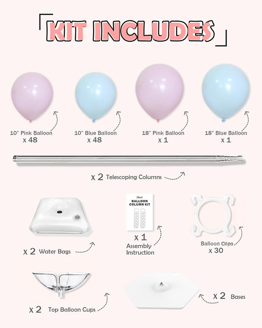 YALLOVE Balloon Column Stand Kit (Include Balloons)