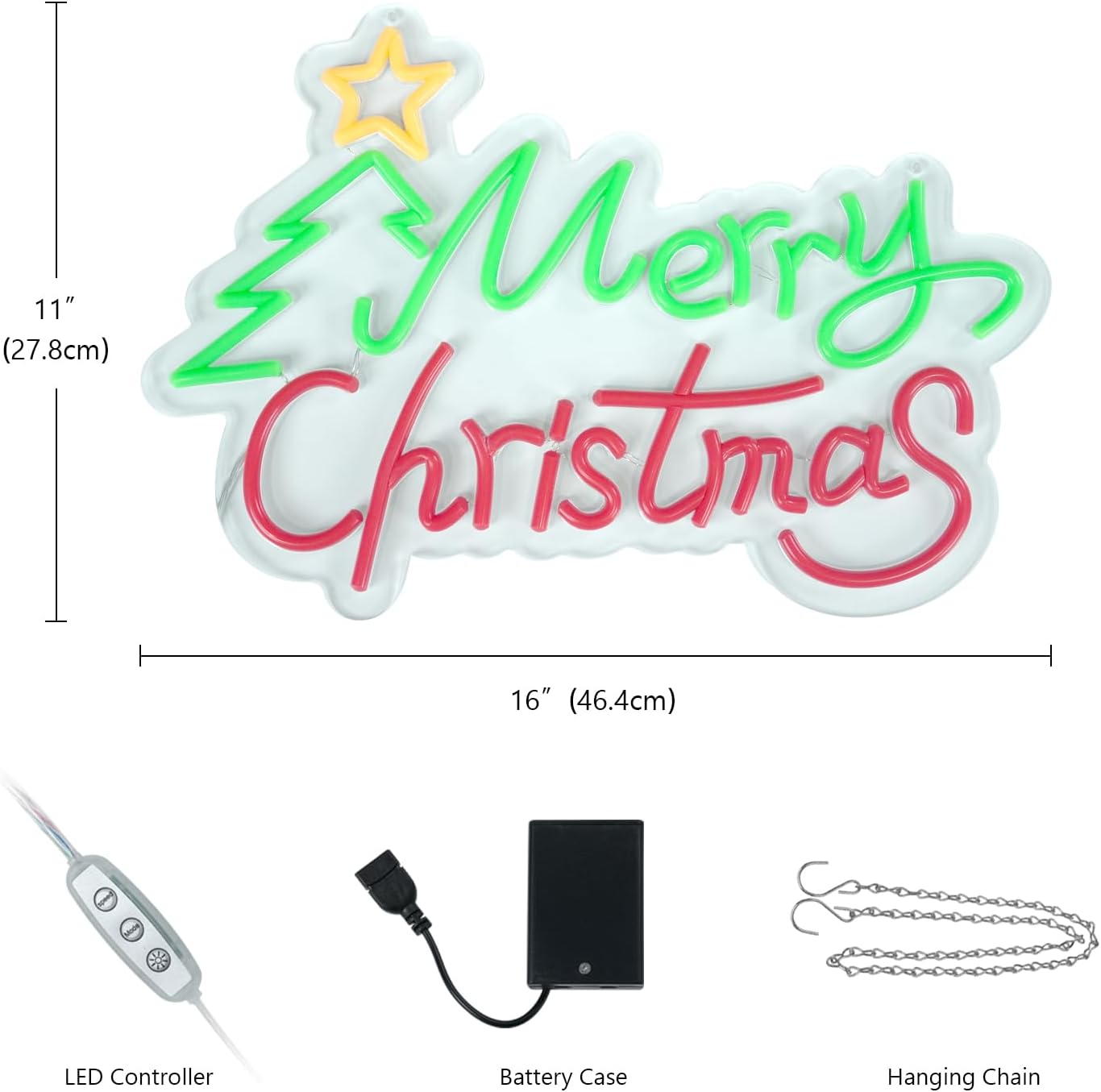 YALLOVE Merry Christmas Neon Sign