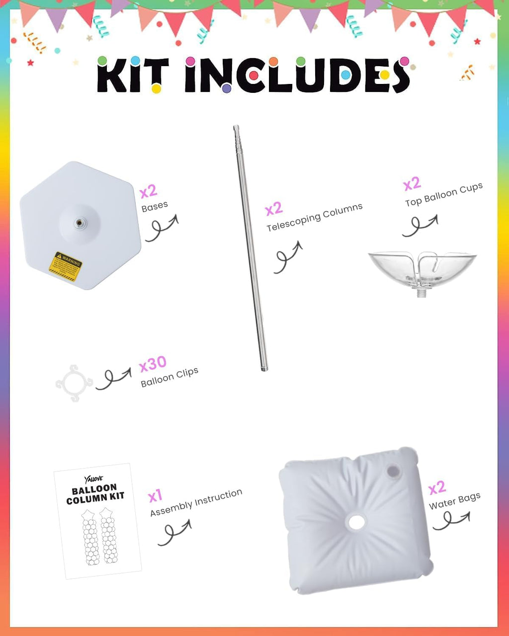 YALLOVE Balloon Column Stand Kit(Pluggable)