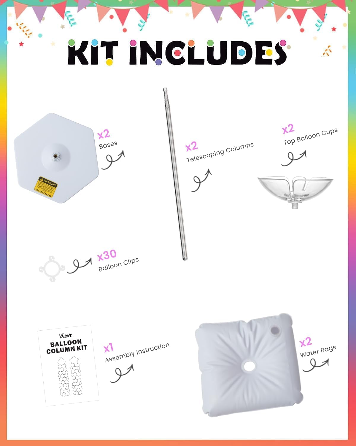 YALLOVE Balloon Column Stand Kit(Pluggable)