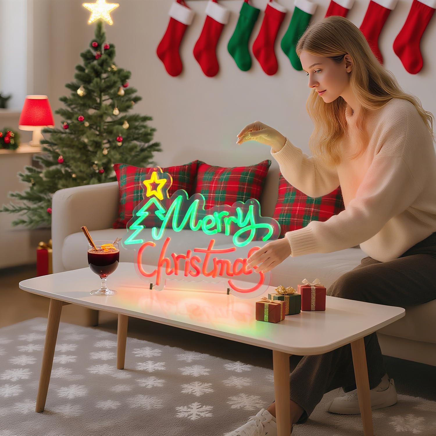YALLOVE Merry Christmas Neon Sign