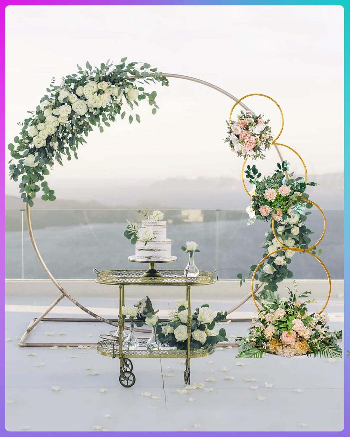 YALLOVE Detachable 4 Tier Wedding Round Hoop Backdrop Stand