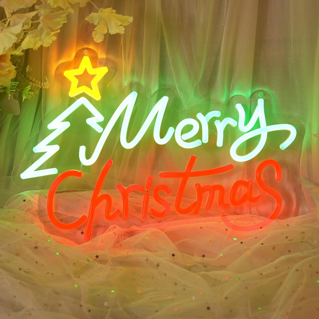 YALLOVE Merry Christmas Neon Sign