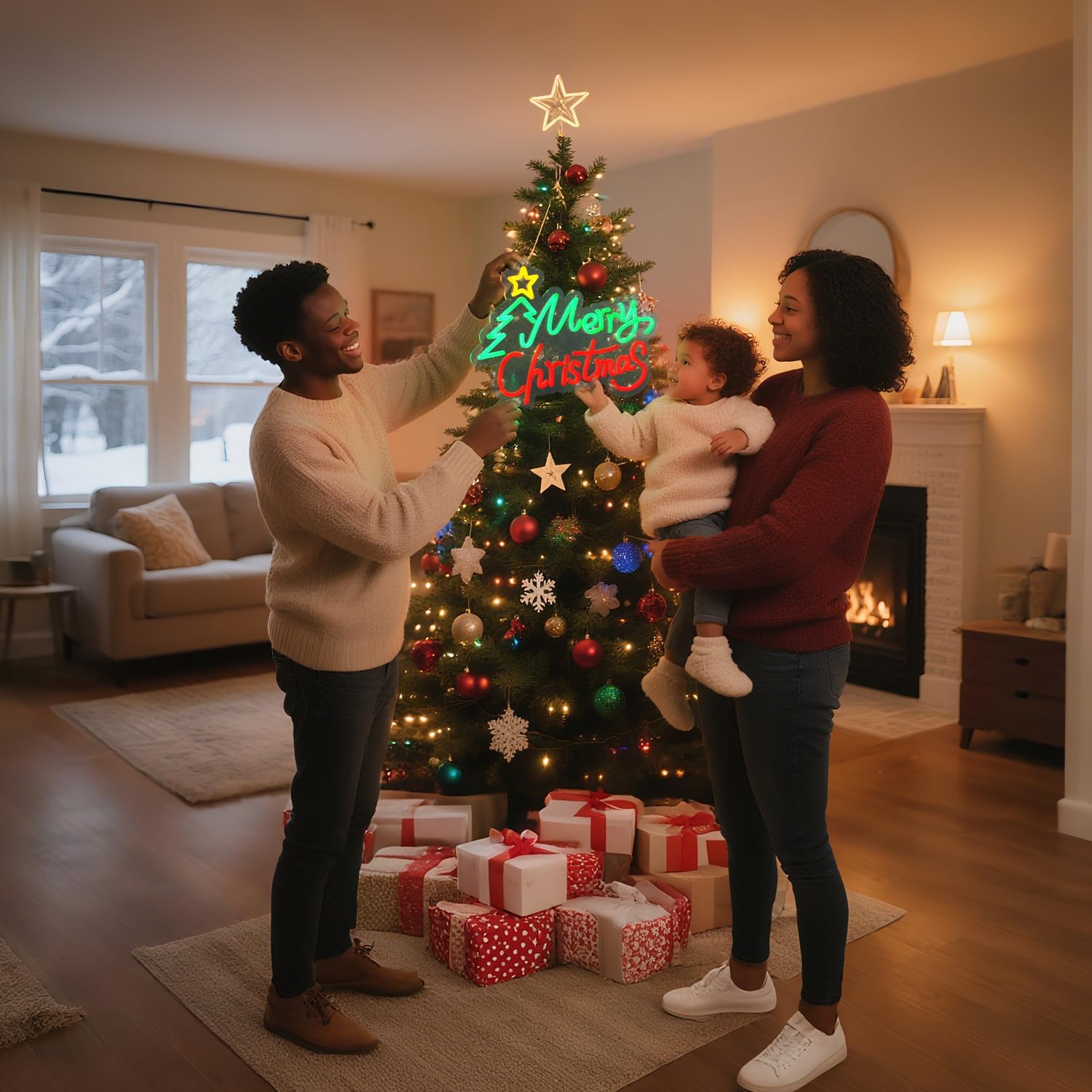 YALLOVE Merry Christmas Neon Sign