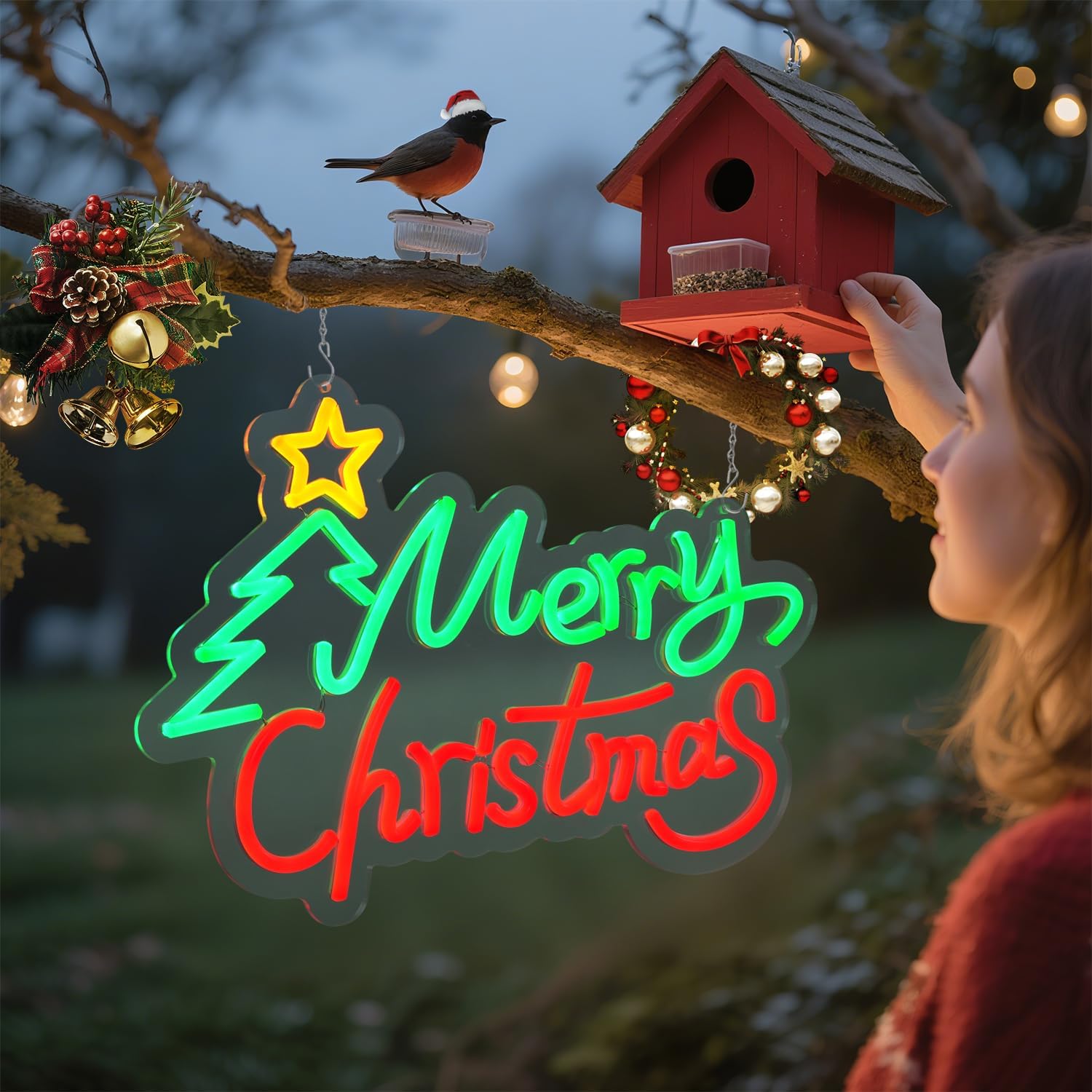 YALLOVE Merry Christmas Neon Sign