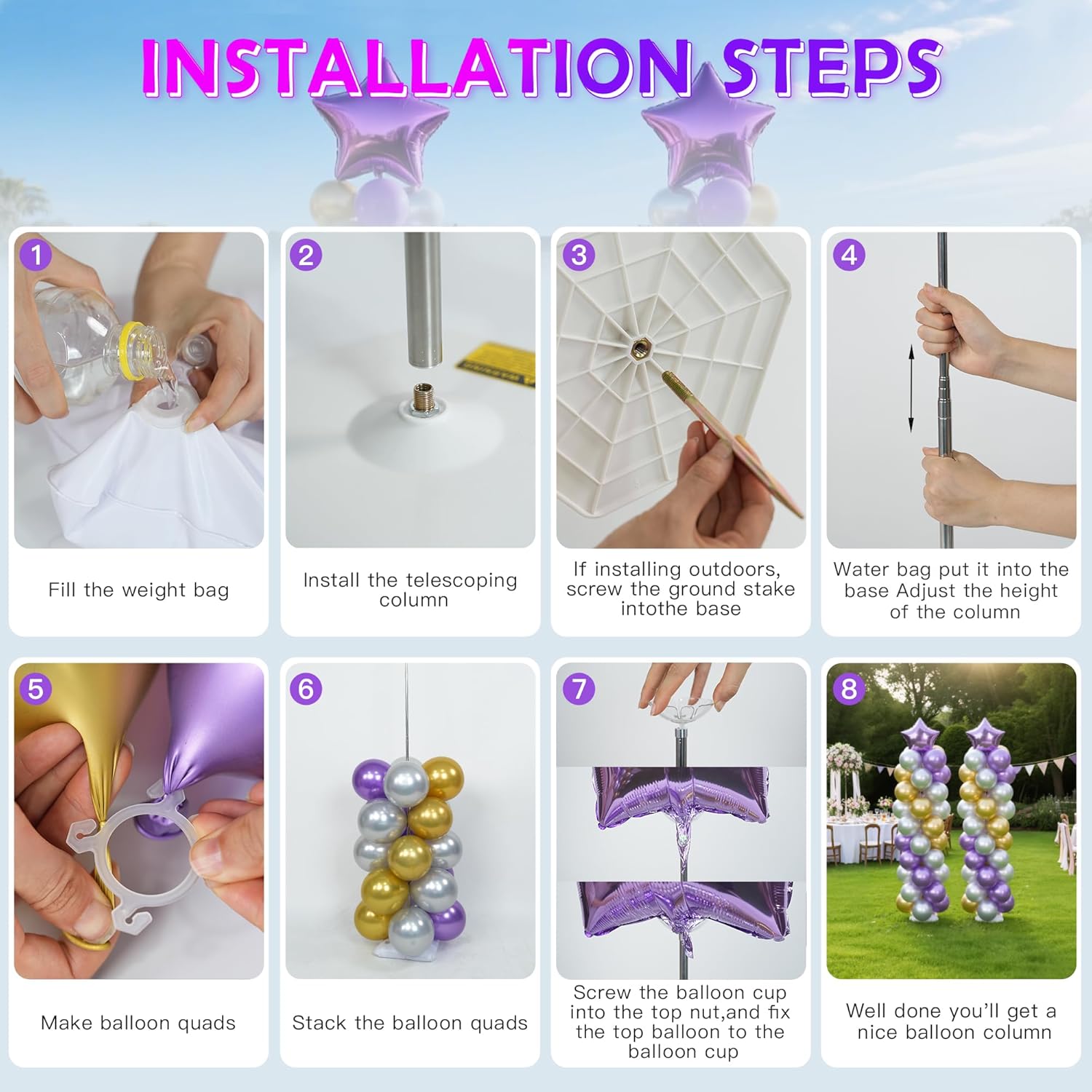 YALLOVE Balloon Column Stand Kit(Balloons Not Included)