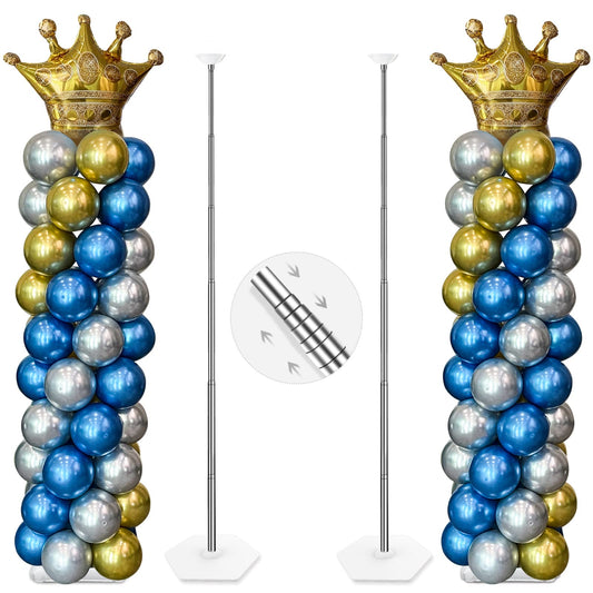 YALLOVE Balloon Column Stand Kit, 2 Sets of 7 Feet Height Adjustable Balloon Tower Pillar with Reusable Metal Telescopic Design for Birthday, Wedding, Baby Shower, Graduation Party Decoration