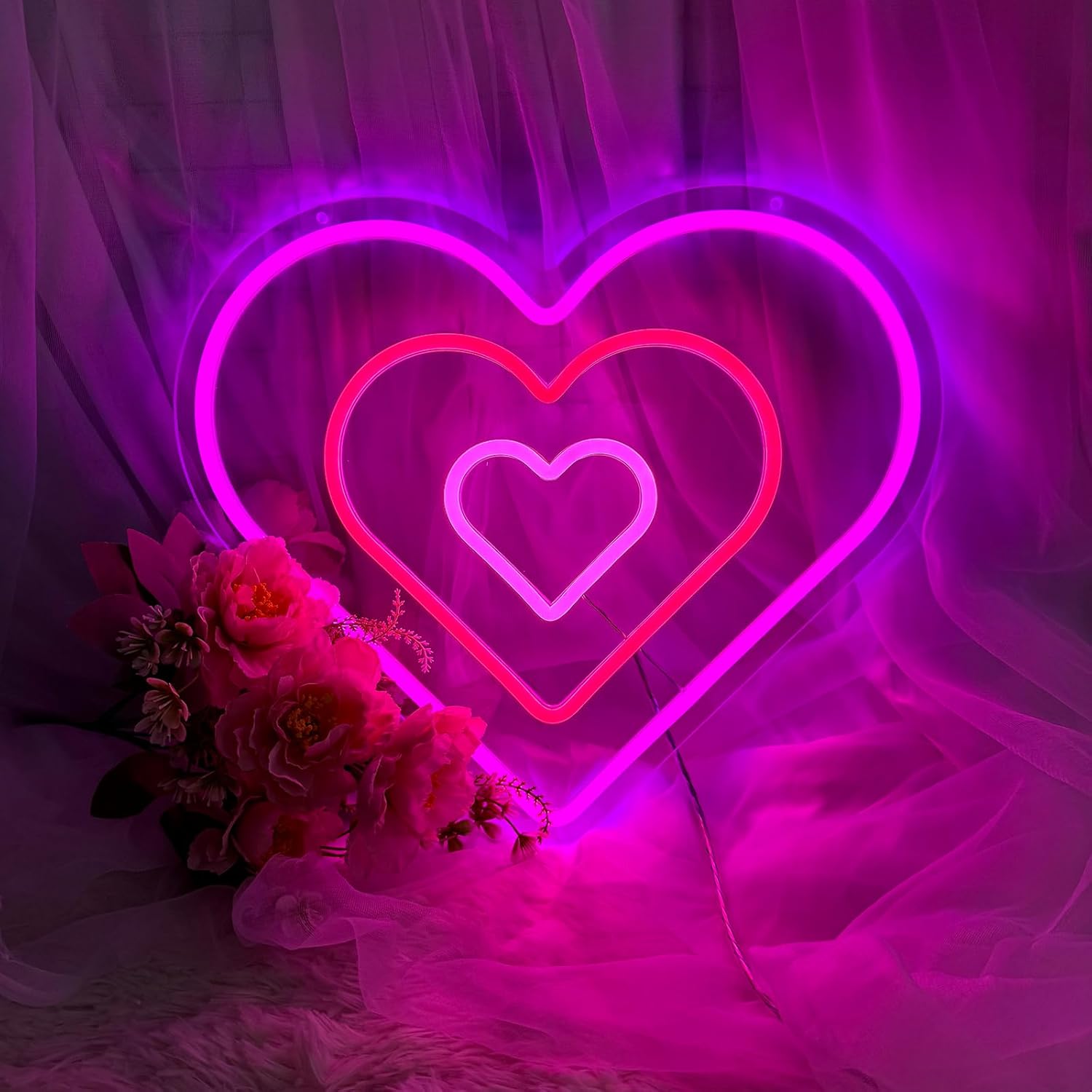 YALLOVE Pink Dancing Heart Neon Sign
